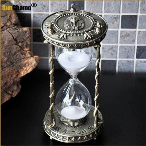 Vintage Art Craft Egypt Tutankhamun Hourglass 30 Minutes Ampulheta Sand Watch Metal Home Decor Desktop Watch Timer Gift