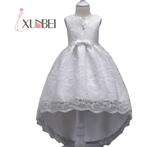 Knee Length Girls Lace Dresses White Flower Girl Dresses Pageant Dresses First Communion Dresses Evening Gown