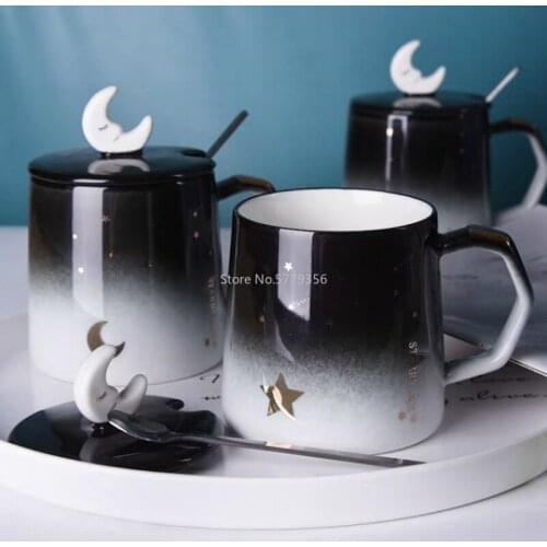 Mug with Lid Spoon Household Ceramic Cup Coffee Couple Drinking Cups and Mugs