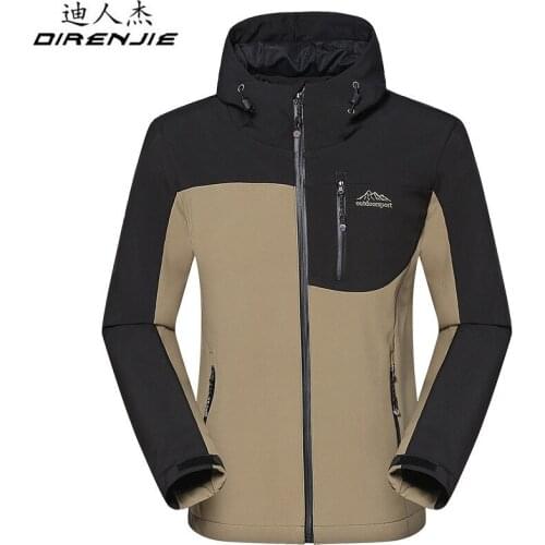DIRENJIE Male Outdoor Soft Shell Jacket Hiking Camping Sports Waterproof Skiing Jackets Clothes windproof Hooded Fleece Jackets