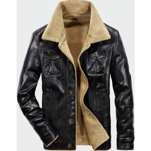 Mens Leather Jackets Winter Fleece PU Coats Casual Plus Thick Warm Wide-Collared Outerwear Biker Jacket M-4XL ML009