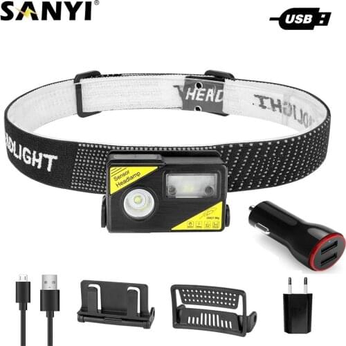 USB Rechargeable Headlamp L2 LED Headlight Body Motion Sensor Head Flashlight Camping Light Torch With White Red Blue Lighting