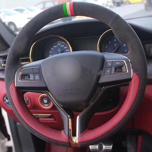 Customize Hand-Sewing Black Leather Suede Steering Wheel Cover for Maserati ghibli GT quattroporte Levant