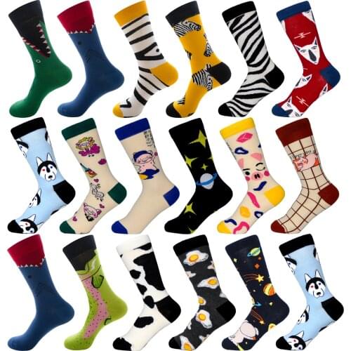 1 pair Comfort Cotton socks Women men Funny Cute Printing Cartoon Crocodile Shark Zebra Dog Pig Happy Harajuku skateboard Socks