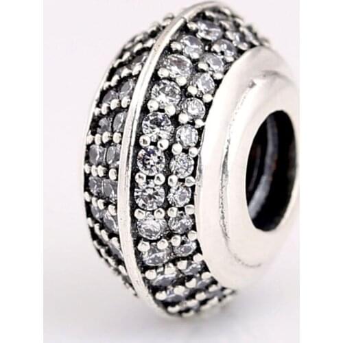 Original Sparkling Pave Wheel With Full Crystal Spacer Beads Fit 925 Sterling Silver Charm Bracelet Bangle Diy Jewelry