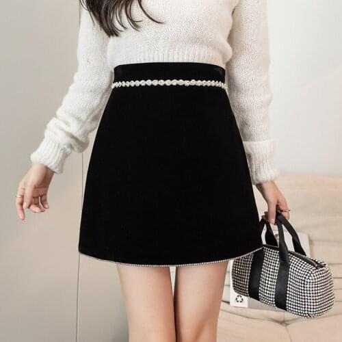Autumn Winter Ladies Short Elegant Casual Fashion High-Waist Hip-Wrapped A-Line Velvet Mini Skirt Faldas Mujer Moda 2020 A209