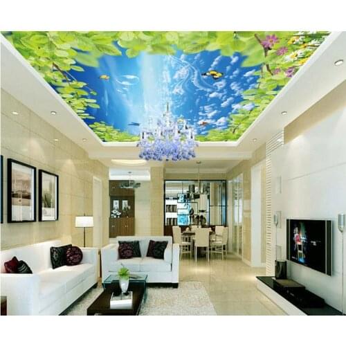 Custom 3d ceiling wallpaper Blue sky and white clouds wallpaper for walls 3 d ceiling murals 3d wallpaper living room ceiling