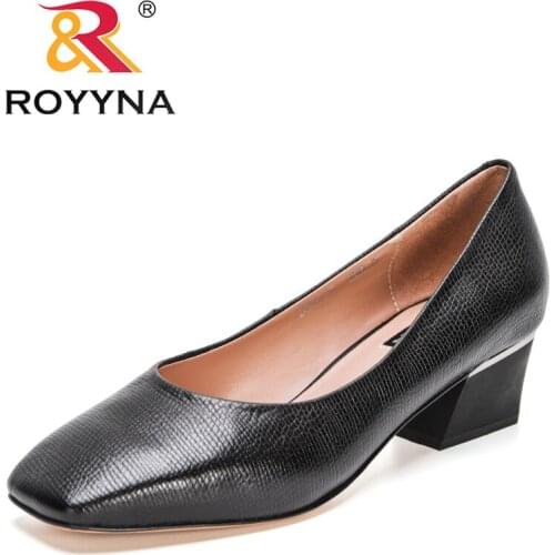 ROYYNA 2021 New Designers Classic Genuine Leather Summer High Heels Women Dress Shoes Office Wedding Party Shoes Ladies Footwear