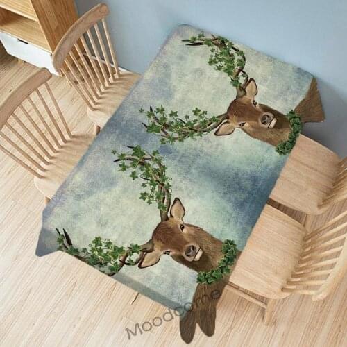 Nordic Blue Deer Euopean Style Tablecloth Cotton Linen Waterproof Abstract Deer Art Desk Kitchen Table Cloth Home Decoration