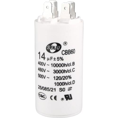 Uxcell CBB60 Run Capacitor 14uF 450V AC Double Insert 50/60Hz Cylinder 70x35mm White for Air Compressor Water Pump Motor