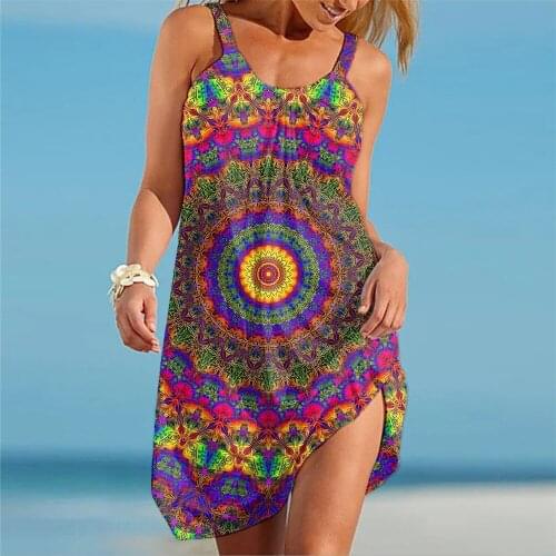 LONGTIME Stitching Flowers Personality Graffiti Summer Ladies Fashion Ethnic Style Street Skirt