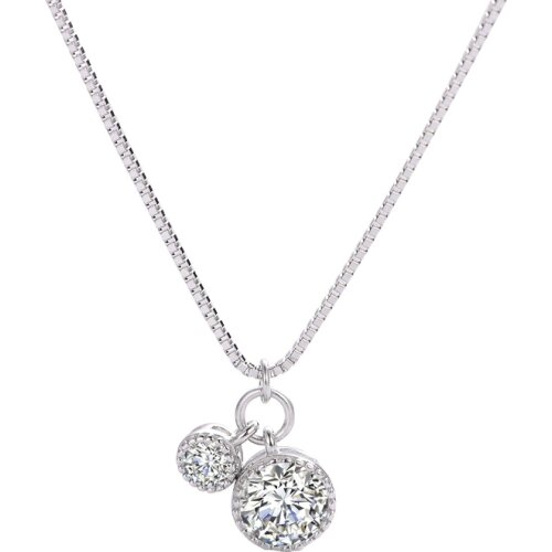 2104 S925 Sterling Silver Double Ring Necklace Female Korean Personality Temperament Lady Cold Wind Big Diamond Pendant Jewelry
