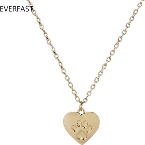 Everfast 1pc New Heart With Engraved Cat Paw Print Necklaces & Nendants Collier Femme Necklace Women Drop-shipping