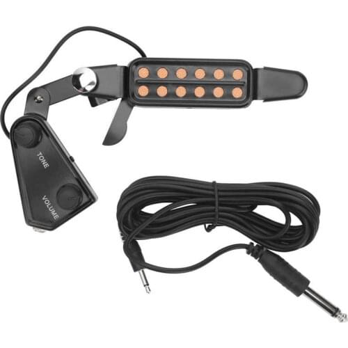 Guitar Pickup 12 SoundHole Electric Transducer with Volume Control Black