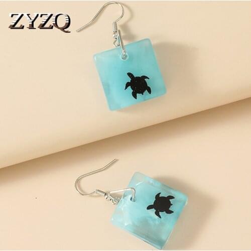 ZYZQ Creative Tortoise Drop Earrings For Women Cute Sea Blue Acrylic Resin Animal Earrings Halloween Exchange Gifts