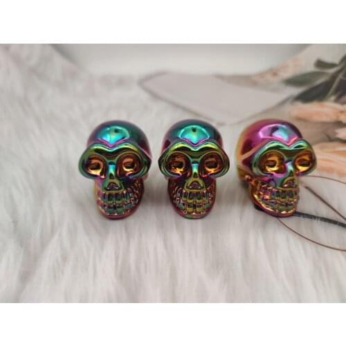 2'' 1PC Angel Aura Crystal Skull Rainbow Electroplating Crystal Hand Carved Figurine Colorful Skull Collection Gift