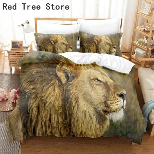2/3PCS Lion Animal Pattern Bedding Sets Home Bedclothes Super King Queen Duvet Cover & Pillowcase Comforter Textiles Bedding Set