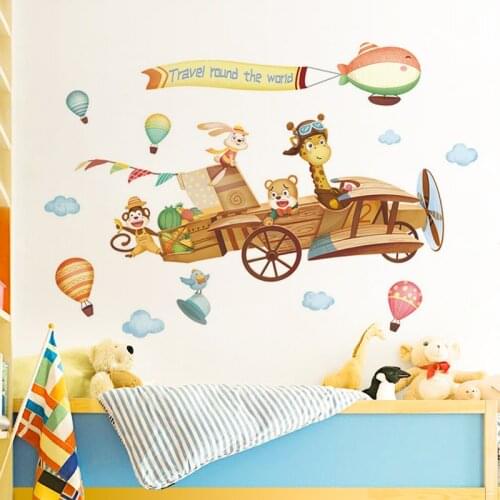 3 Creative Airplane Wall Stickers Kids Room Decoration for Baby Bedroom Decor Door Stickers Cartoon Animal Big Mural Home Decor