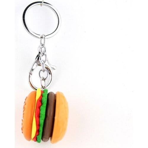 ANGELADY 1PC Cute Hamburger Cheeseburger Polymer Clay Key Chain Simulation Food Pendant Keyring