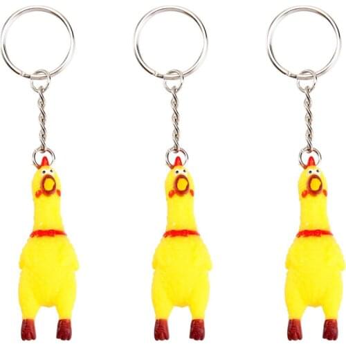 3 Pack Squeeze Screaming Chicken Keychain Funny Yellow Squeaking Chicken Pendant for Keys Bags Phones