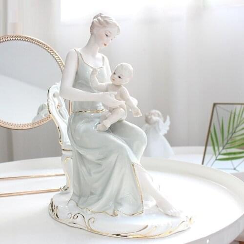 EUROPEAN CERAMICS MOTHER AND BABY ART SCULPTURE RETRO MATERNAL LOVE FIGURE FIGURINE CHARACTER STATUE CRAFT HOME ORNAMENT R5266