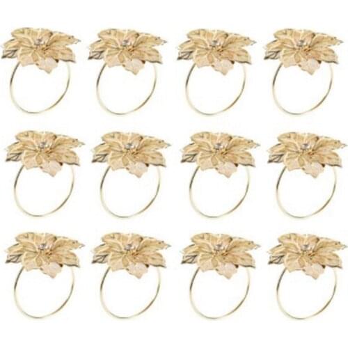 Hot XD-12Pcs Alloy Flower Design Napkin Rings for Wedding Receptions Gifts Holiday Banquet Dinner Christmas Table Decoration