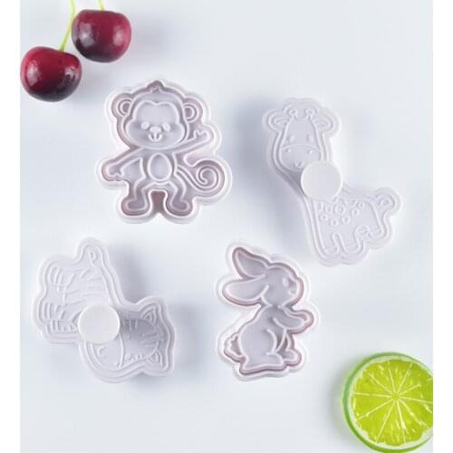 Cake Decorating Tools Multi Purpose Kitchen Accessories Cookie Cutter Stamp Reusable Cartoon Animal Plastic 4Pcs/Set