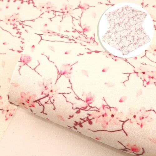 20*33cm Floral Print Fine Glitter Faux Synthetic Leather Fabric For Bows Hair Accessories Crafts DIY Handmade Material,1Yc17782