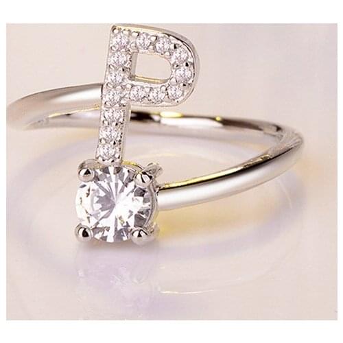 Simple 26 Letter Name Ring English Alphabet Art Design Combination Micro-set Zircon for Couple Gift Valentines Day Present