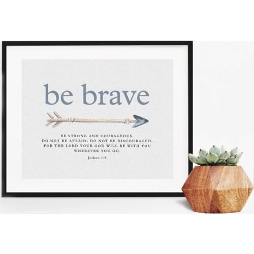 Baptism Christening Gift Bible Verse Quotes Print Be Strong Scripture Verse Wall Art Picture Poster Canvas Painting Home Decor