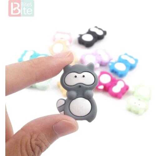 Bite Bites Raccoon Teether Baby Teething Chew Beads 3PCS Diy Teething Necklace Silicone beads Dummy Chains Pendant Baby Teether