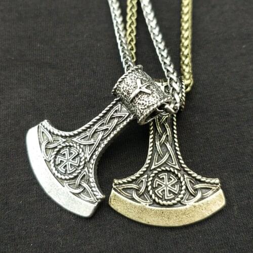 Fashion For Women Men Slavic Perun Axe Kolovrat Pendant Runic Rune ALGIZ Talisman Pagan Scandinavian Viking Necklace Amulet