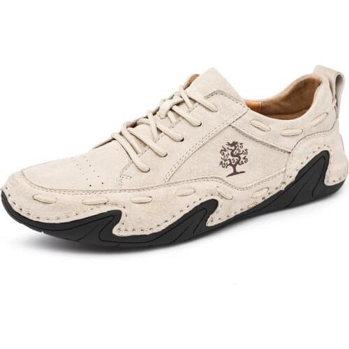 New mens suede Leather flat shoes 2020 handmade soft black lace-up loafers Fashion casual non-slip driving shoes Big Size 38-48