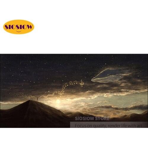 5d Diy Diamond Embroidery Cross Stitch Kit Night Sky Scene Fantasy Whale Diamond Painting Beads Scenery Children Room Decoration