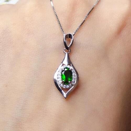 Natural green diopside pendant S925 silver Natural gemstone Pendant Necklace trendy Simple water droplets women fine jewelry