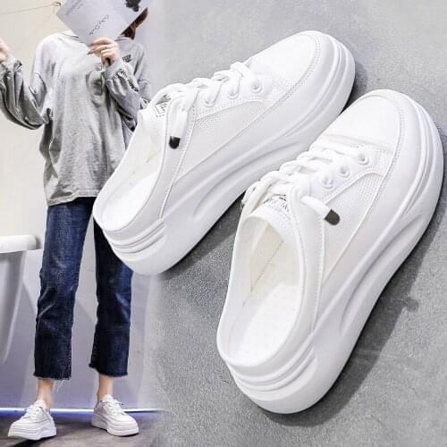 Small White Shoes 2021 Large Base Outside The New Summer Wear Heelless Lazy Cool Fashion Slippers Baotou Half Slippers