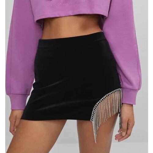 New Summer Woman Mini Skirt Fashion Sexy Black Fringed Decoration Short Style With High Waist Women Clothing