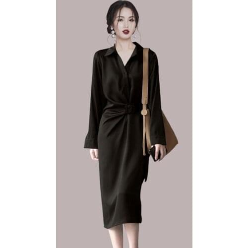 2021 New Korean Fashion Sheer Shirt Dress Ladies Streetwear Sundress Woman Long Sleeve Singer Breasted Black Gray Corset Dresses