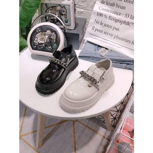 2021 spring and autumn new womens British buckle small leather shoes all-match thick-soled casual shoes