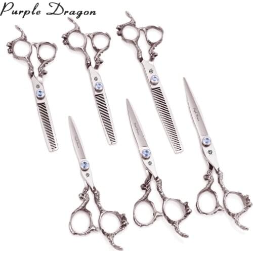 Hair Cutting Scissors Purple Dragon Brand 5.5" 6" 7" Japan 440C Barber Thinning Shears Professional Hairdressing Scissors 9100