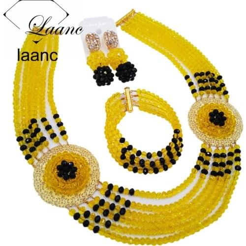 Latest Yellow Black African Fashion Beads Jewelry Set Necklace Nigerian Wedding Bridal Party Jewelry Sets SPHJZ028