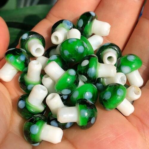 Transparent Green Mushroom Lampwork Glass Loose Beads for DIY Crafts Jewelry Making Findings Accessories Earring 10x13mm 12x17mm