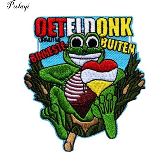 Pulaqi Oeteldonk Frog Embroidery Patches For Clothes Iron on Badge Patches Frogs Carnival For Netherland Apparel Accessory DIY