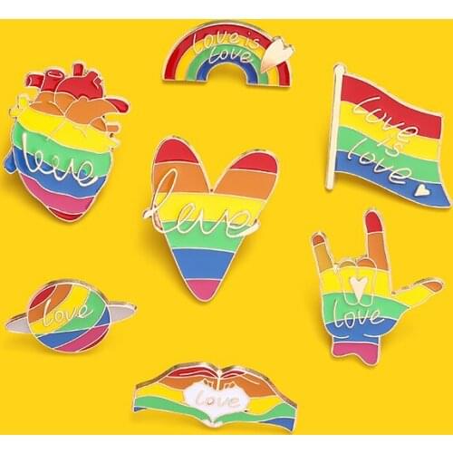 Rainbow hope Enamel Pin Love is love Brooch Love your gesture heart earth flag Alloy Lapel Pin Lesbian GAY Jewelry gift badge