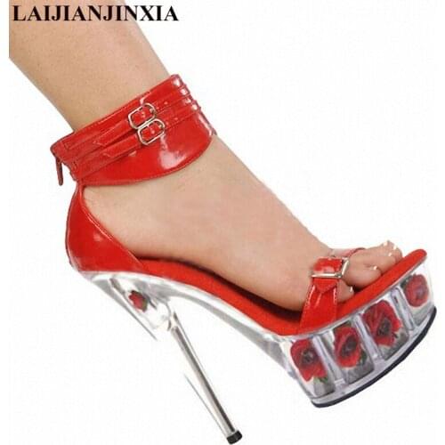 LAIJIANJINXIA Women 15CM High Heels Platform Romantic Slippers Strap Wedding Party Dancing Shoes Open Toe Pole Dance Shoes