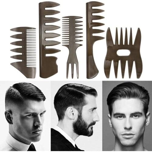 5pcs Wide Teeth Hairbrush Fork Comb Men Beard Hairdressing Brush Barber Shop Styling Tool Salon Accessory Afro Hairstyle