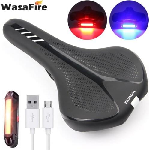 Bike Saddle with USB Charging LED Taillight Waterproof Thicken Mountain Bicycle Seat Comfortable Breathable Cycling MTB Cushion