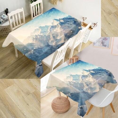 Snow Mountain Tablecloth Waterproof Oxford Fabric Square/Rectangular Tablecloth For Wedding Table Cloth Cover 140X250cm,90X90cm