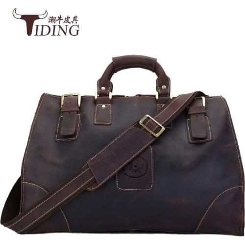 Crazy Horse Man Bags Genuine Leather Vintage Retro Look Cow Leather Travel Bag Men Duffle Bag large Capacity Bag