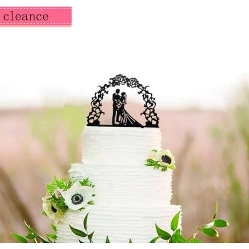 Bride and groom weding under the flower wedding cake topper black acrylic cake topper wedding deocration cake decoratin